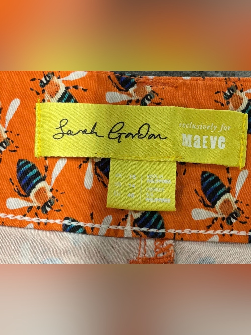 Anthropologie Maeve x Sarah Gordon Colette Cropped Bee Print Pants Size 14 - Picture 4 of 7